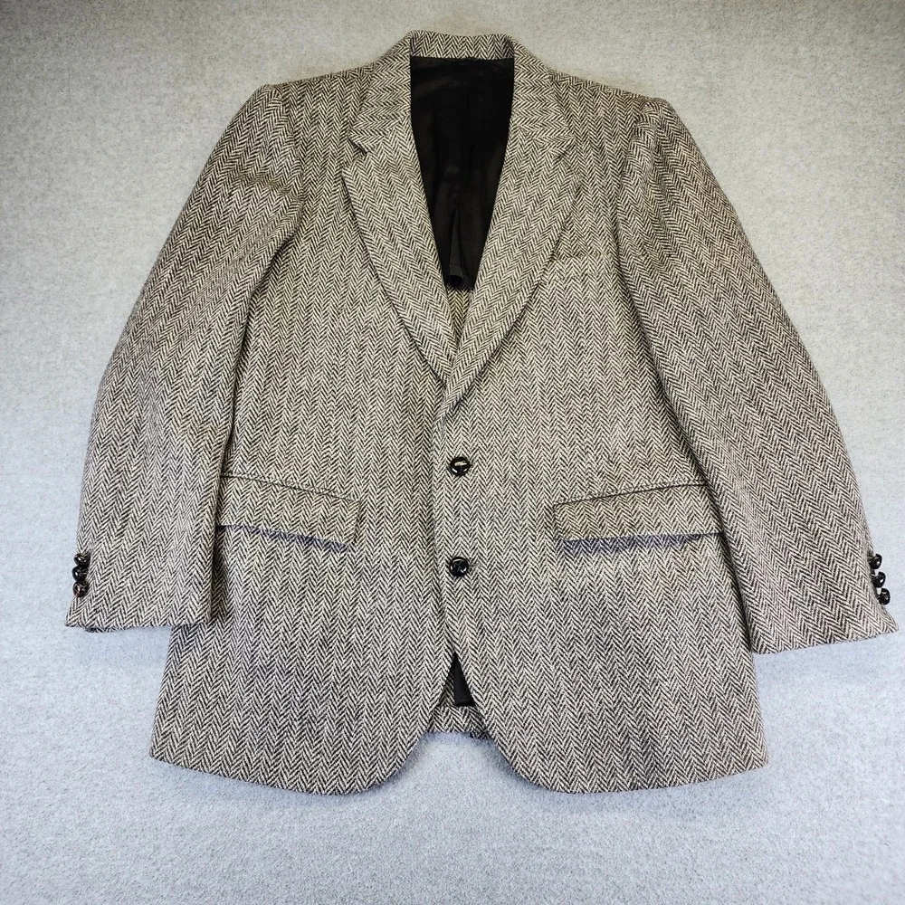 Stafford Harris Tweed Mens 42R Gray Blazer Sports Coat Wool Herringbone **READ**